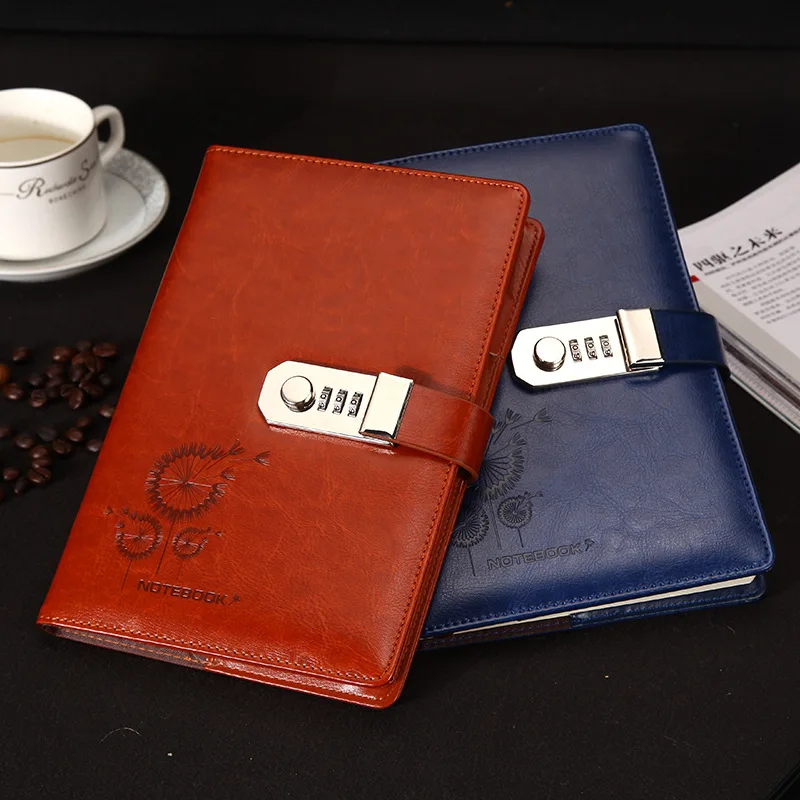 

New Leather diary notebook with code lock A5 notepad 100 sheets paper office school supplies gift
