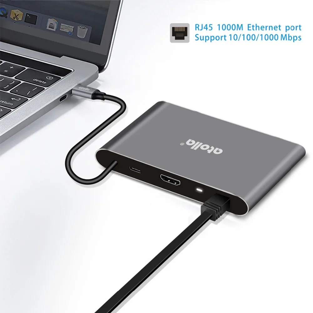 Atolla USB 3 1 концентратор 8 в C HDMI и Ethernet Алюминиевый адаптер 4K порт гигабитный SD/TF