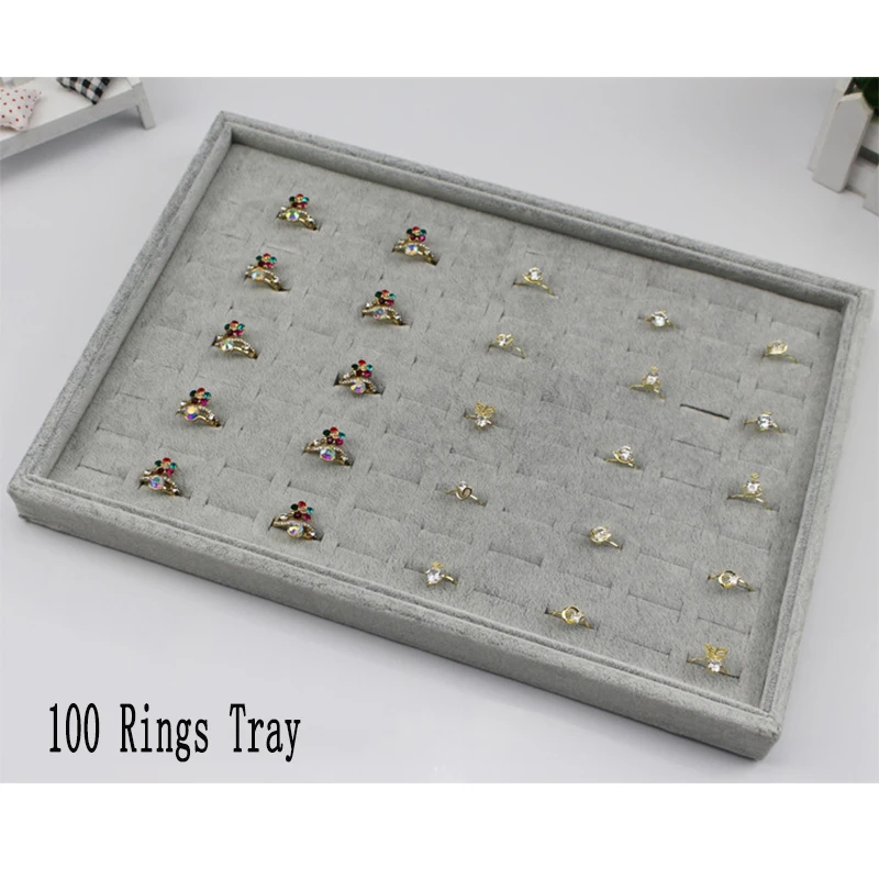 High Quality Jewelry Display Tray Set Gray Velvet Ring Jewelry 100