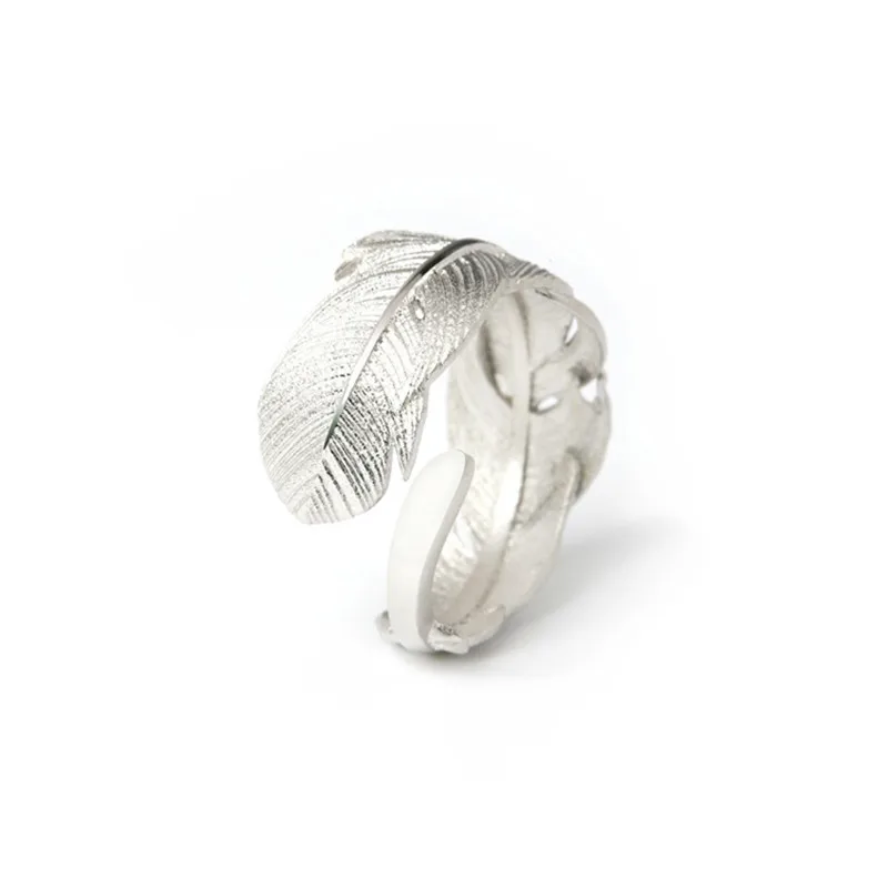 

Women Rings Genuine 925 Sterling Silver White Gold Color Luxury Antique Silver Resizable Rings Women Feather Ring Jewelry
