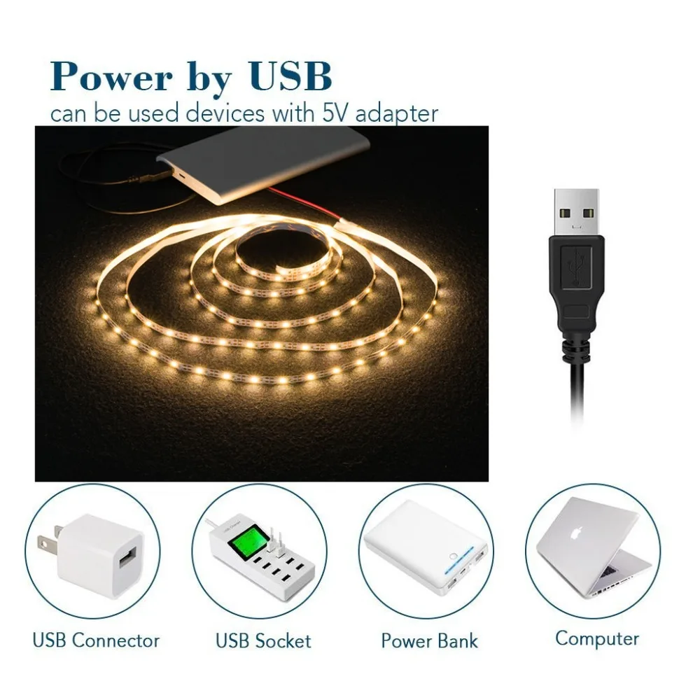 LED Strip Light USB 2835SMD DC5V Flexible LED Lamp Tape Ribbon RGB 0.5M 1M 2M