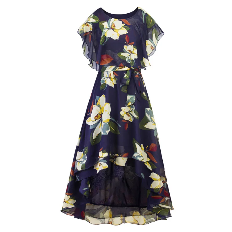 

2019 Women Summer Clothes Beach Chiffon Dress Casual Print Fashion Maxi Black Dress Plus Size