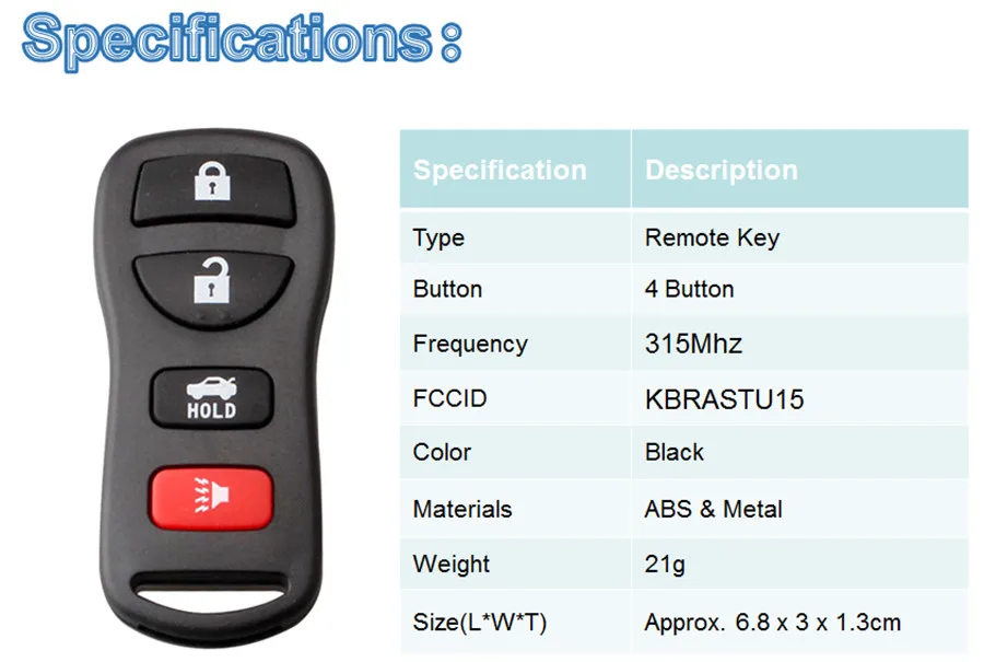 BHKEY 4 кнопки дистанционного ключа автомобиля для Nissan Armada 2005- 315 МГц для Ниссан алтима Максима 2004-2006 для Nissan KBRASTU15 ключей