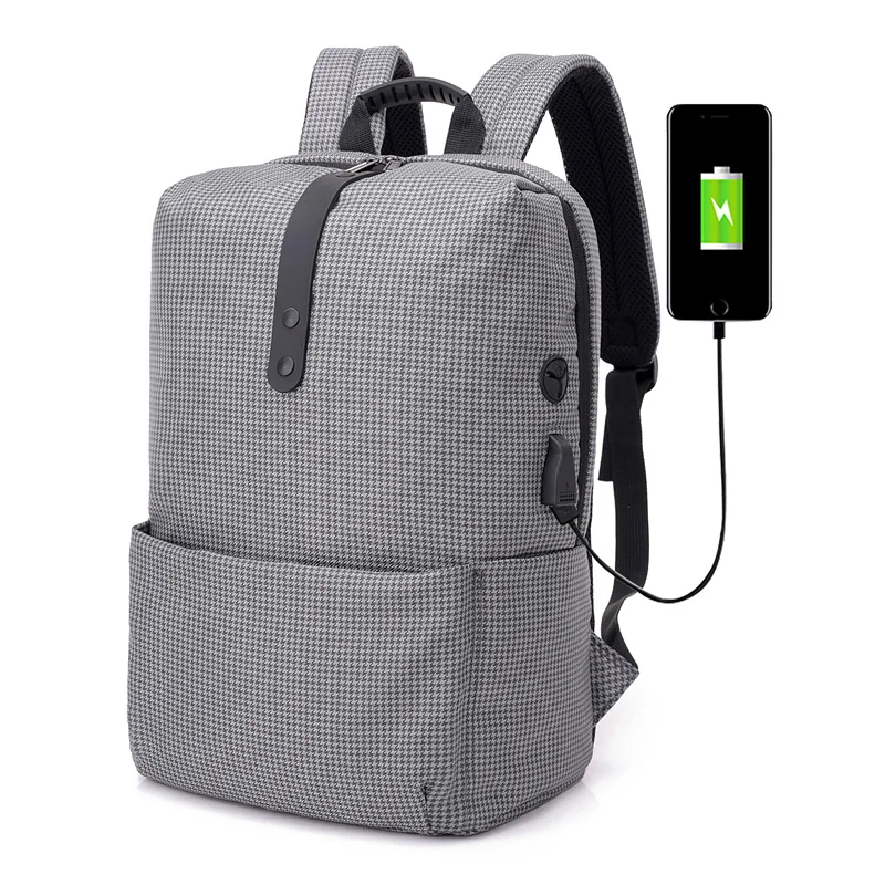 

Grid pattern male Multifunction USB charging Backpack Large Capacity Fashion Stundet Backpackmale mochila travel