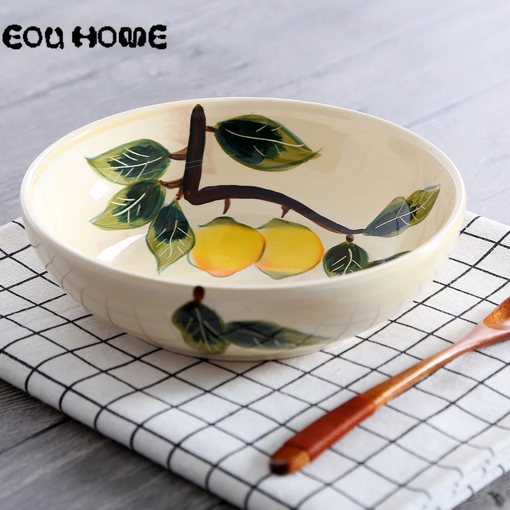 

8 Inch Creative Ceramic Deep Plate Leaf Pattern Dish Soup Bowls Salad Bowl Serving Dish for Fruit Nuts Vegetable Plate Tableware