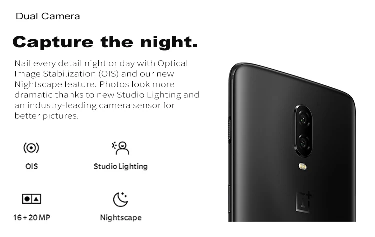 ONEPLUS 6T A6010 8GB RAM 128GB ROM Qualcomm Snapdragon 845 2.8GHz Octa Core 6.41 Inch 2.5D AMOLED Corning Gorilla Glass 6 FHD+ Full Screen Dual Camera Android 9.0 4G LTE Smartphone
