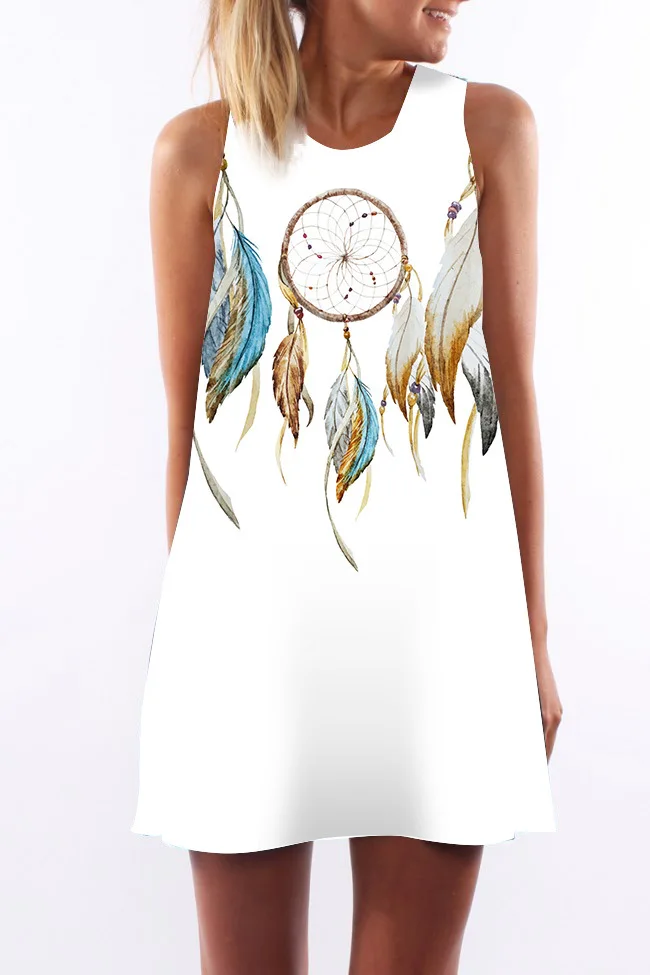 2018 Summer Dress Women Floral Print Polyester Dress Sleeveless Boho Style Short Beach Dress Sundress Casual Shift Dresses (9)