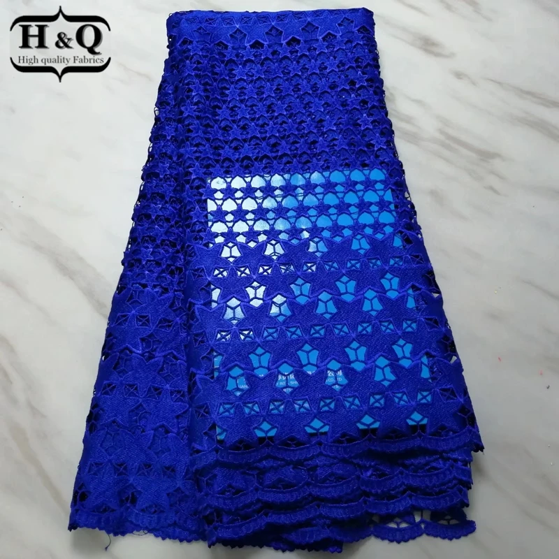 

Royal blue African water soluble lace fabric high quality with African cord lace Nigerian guipure lace for Dress women 5 yards