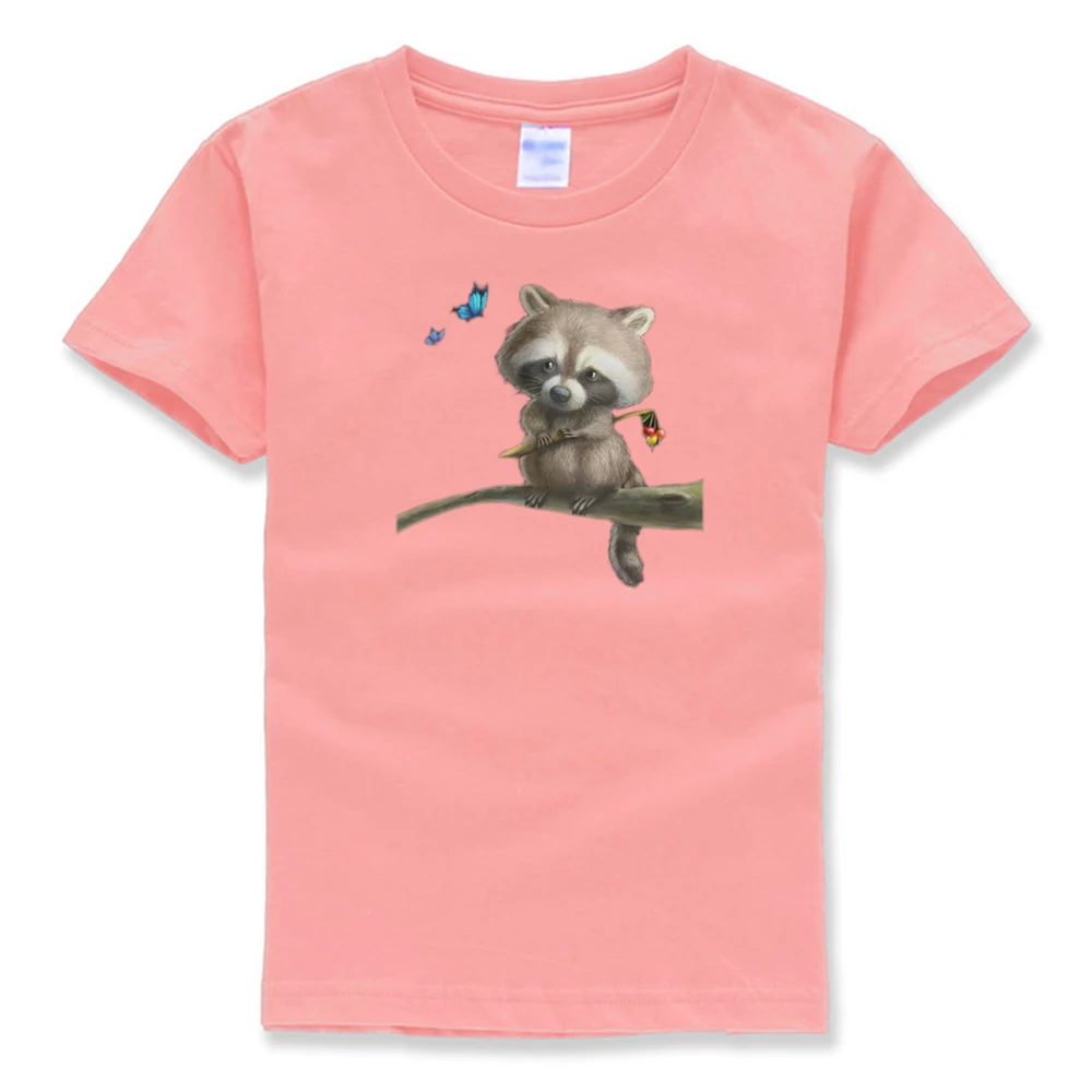 Симпатичная футболка с енотом, унисекс, футболка с круглым вырезом/подарок с лесным животным для мусора, любителей панды, одежда для маленьких девочек