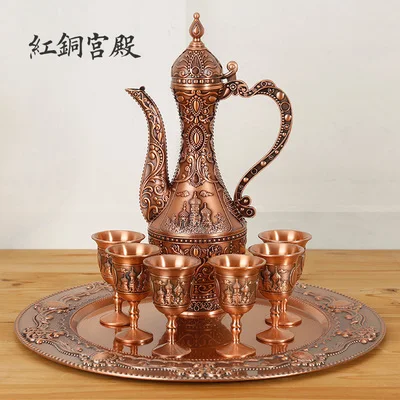 

Domestic wine sets Russian European bronze goblet wine gift ornaments jug bottle tray flagon hip flask winepot copper bar set