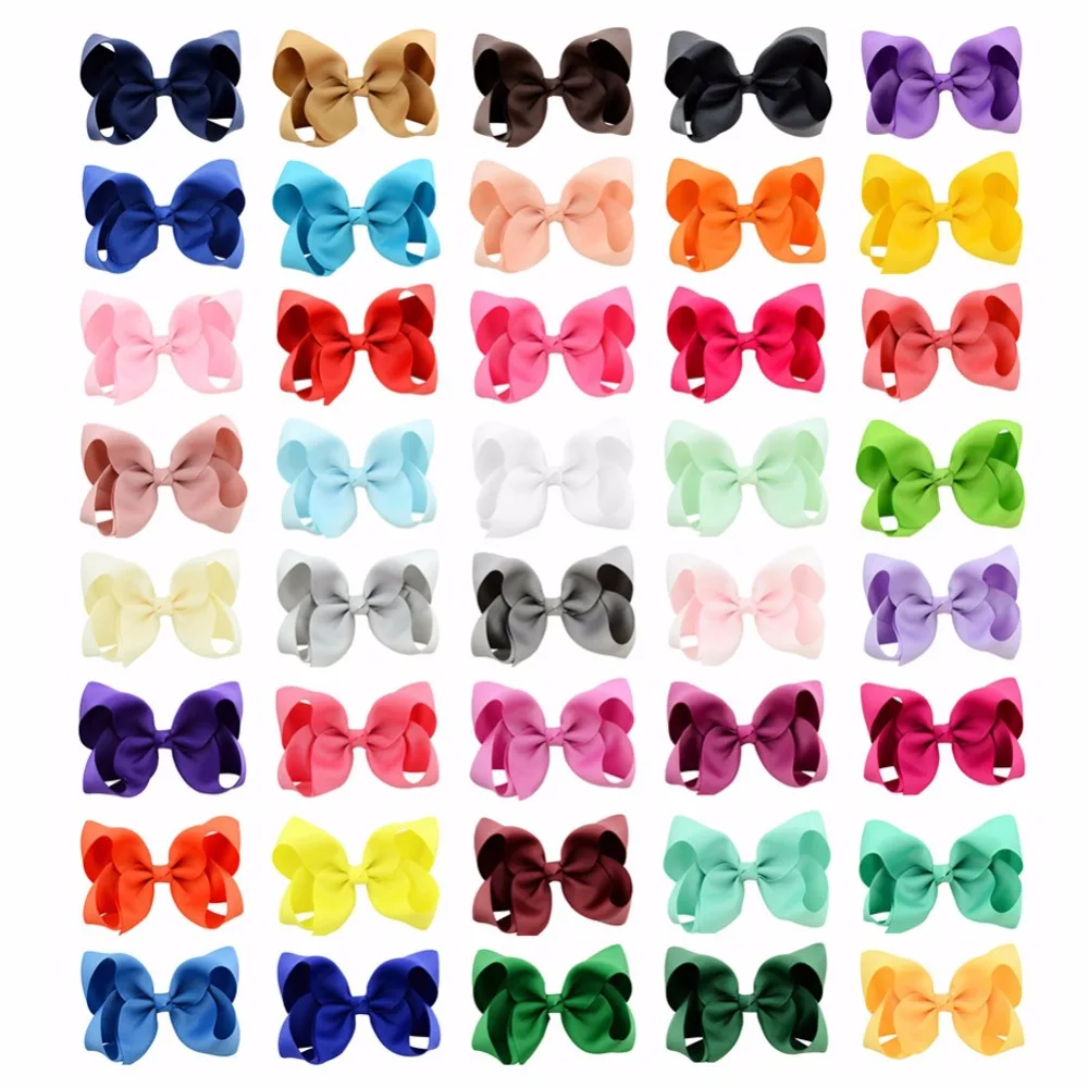 

40pcs/lot Fashion Solid Grosgrain Ribbon Bow Hairpins Boutique Hair Clips For Girls Hair Accessories 612