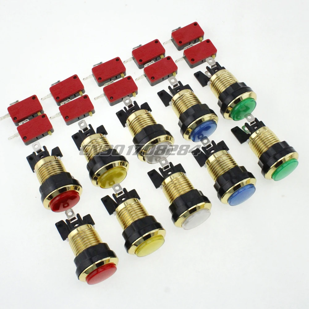 

10x Gold plated LED Illuminated Push Buttons For Arcade Games Machine DIY Kits Parts Mame Jamma