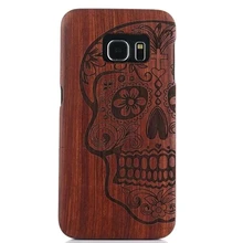 Vinatge Rosewood Real Wood Phone Case for Samsung Galaxy S6 Edge G9250 5.1″ Skull Cross Wolf Flower Compass Phone Cover