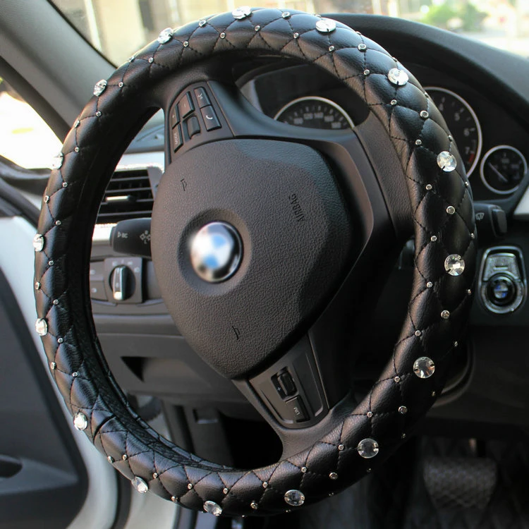 Рулевое колесо крышка с бриллиантами и ремешком из натуральной кожи с украшением в виде кристаллов модные рулевое колесо крышка универсальный для Benz BMW стильный автомобиль - Название цвета: big diamond