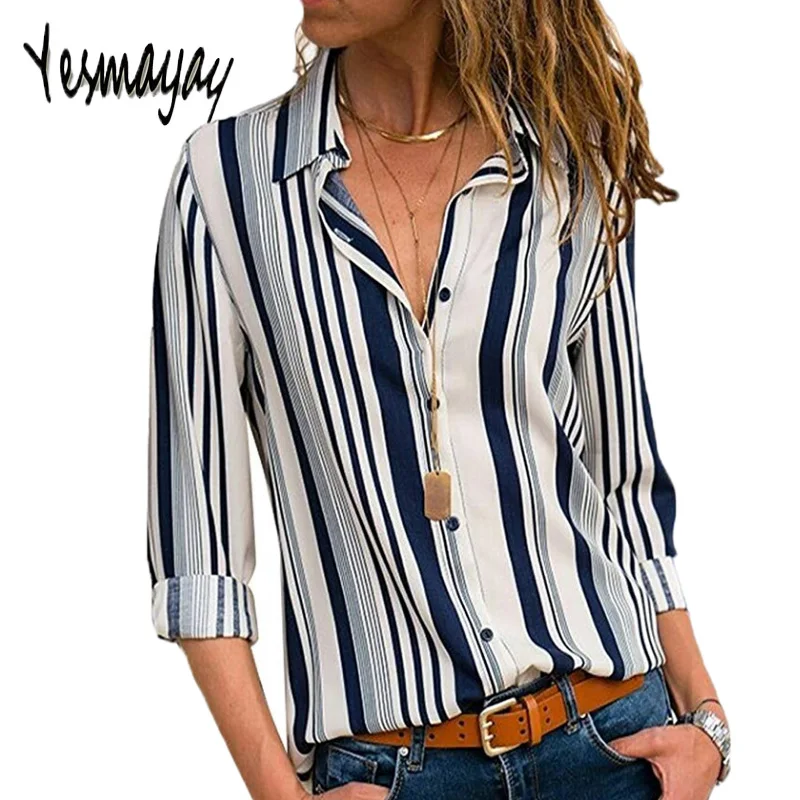 Autumn Striped Blouse Long Sleeve Womens Tops And Blouses Big Sizes ...