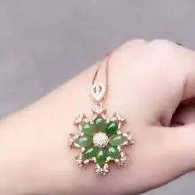 Натуральный зеленый яшма кулон S925 серебро Природный камень кулон Цепочки и ожерелья Модные счастливый колесо обозрения женщин Нарядная, для девочек ювелирные изделия