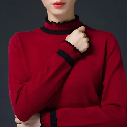 Кашемировый вязаный свитер с кружевным воротником средней длины, Женский пуловер, свободный осенний зимний толстый короткий женский джемпер - Цвет: 4