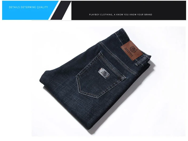 2018 Новая коллекция Для мужчин джинсы качество Прямые джинсы Бизнес Повседневное Хлопок Slim Fit синий длинные джинсы брюки D85