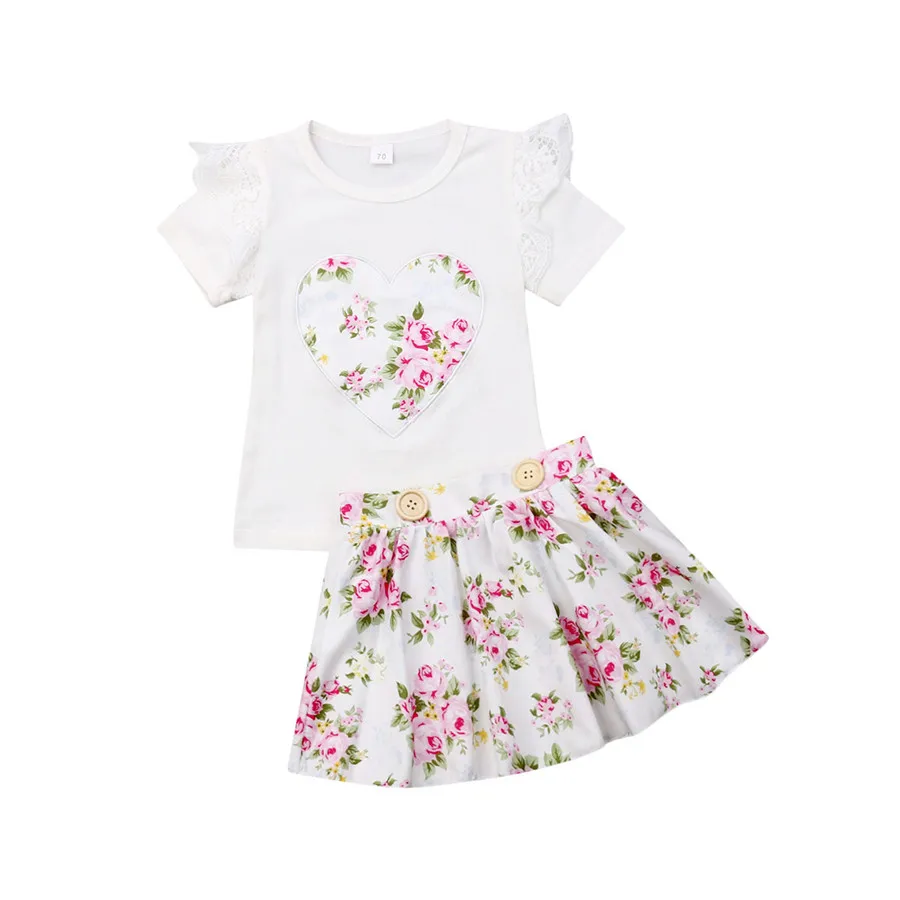 Infant Newborn Baby Girls Sweet Cotton Love Tops Flower Short Mini