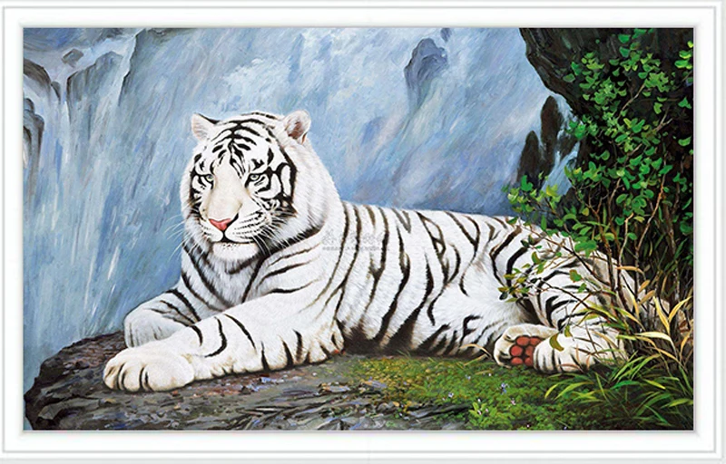 Full Diamond 5D DIY Diamond Painting white tiger cross stitch round