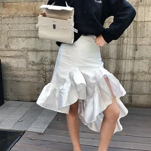 Новое поступление Весенняя мода Асимметричный оборками юбки Для женщин Высокая Талия одежды T1806037