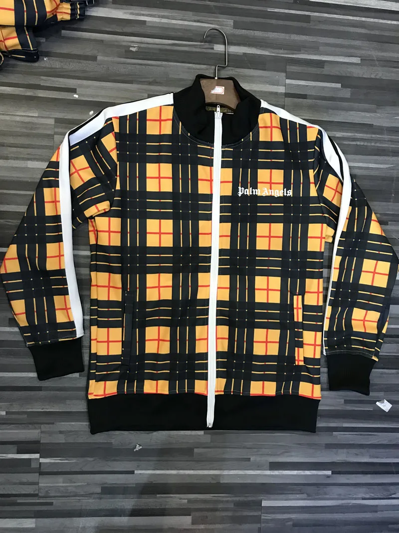 

Palm Angels Jackets Autumn Winter Zipper Red Yellow Plaid Palm Angels Coat Casual Boy Girl Couple Stripe Palm Angels Jacket S-XL