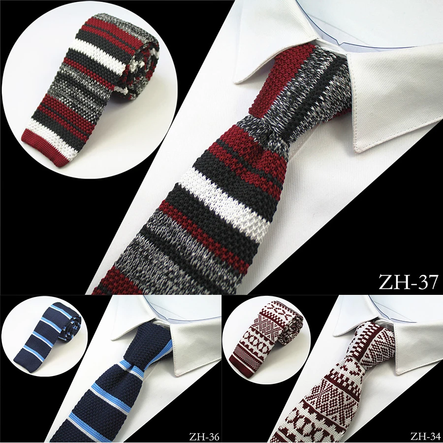 Knit Tie For Men Slim Narrow Neckties Wedding Party