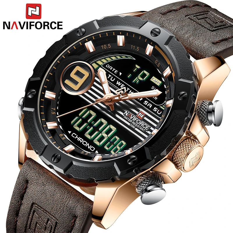 NAVIFORCE Reloj Hombre, наручные мужские часы, Лидирующий бренд, роскошные, натуральная кожа, кварцевые часы, спортивные часы, мужские Relogios Masculino