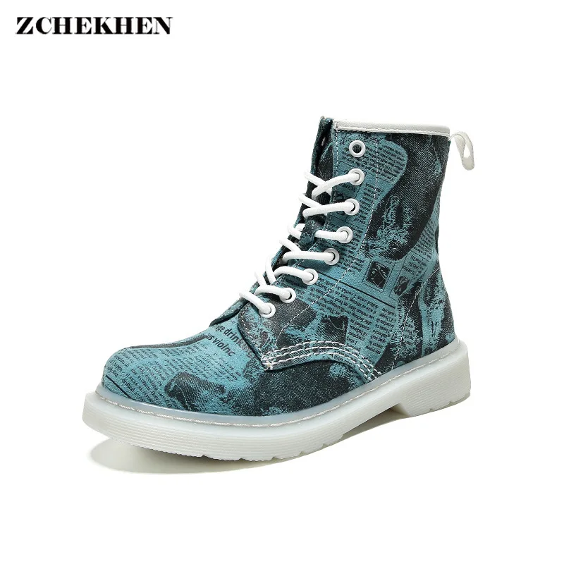 

Printing Genuine Leather Women Motorcycle Ankle Boots Wedges Female Boots Lace Up Platforms Autumn Winter Snow Botas Mujer