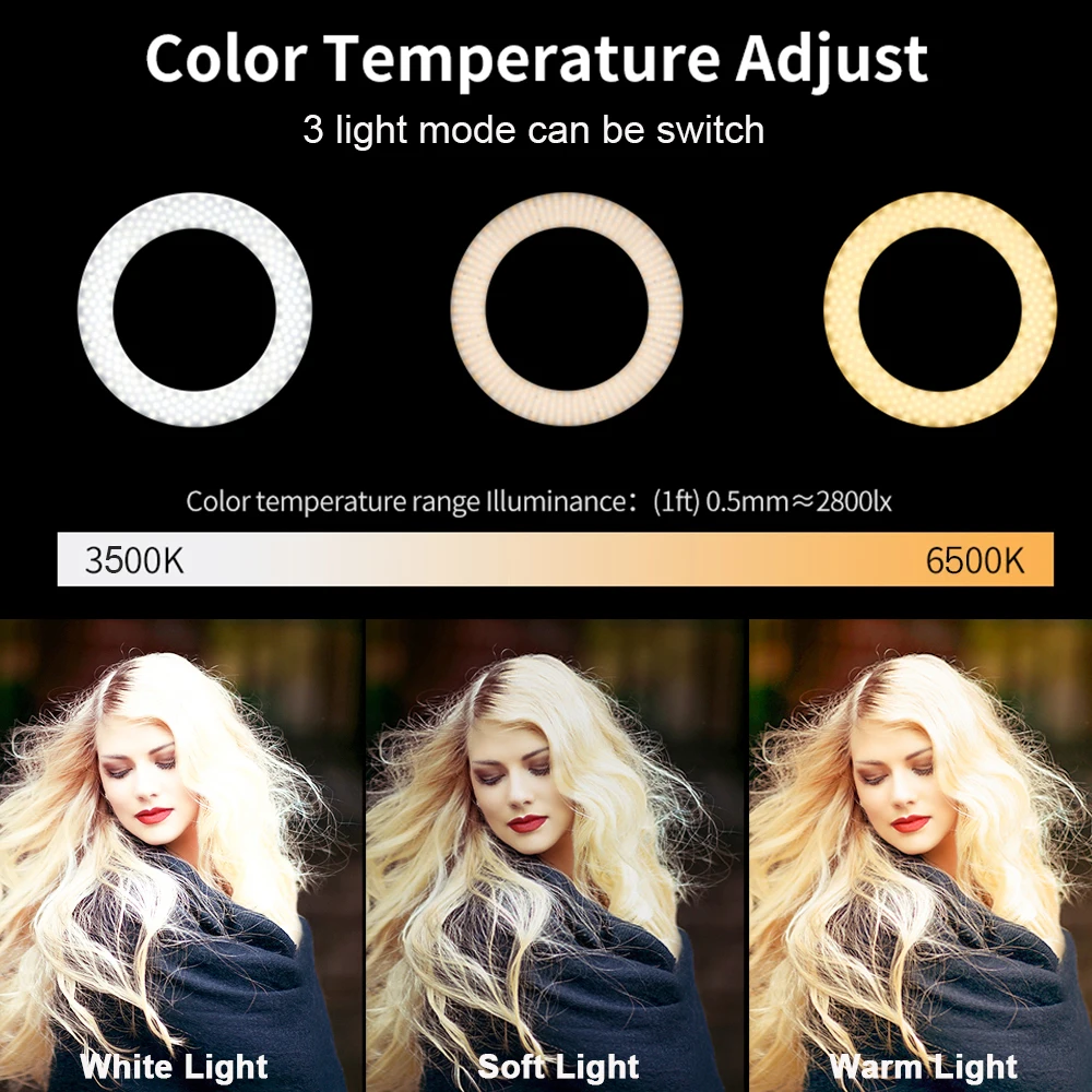 Светодиодный кольцевой светильник для селфи для фотосъемки 10 дюймов 26 см с 3-скоростной регулируемой яркостью для макияжа видео в студии с штативом и держателем для телефона