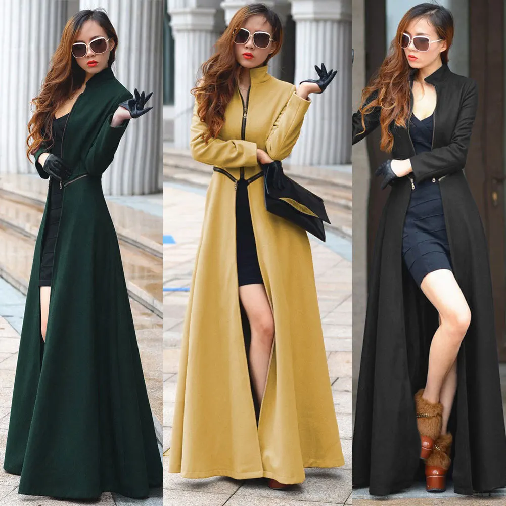 Long Trench Coat Women Plus Size 3XL European Style Wool Cashmere Fashion Women's Slim Zipper Winter Coat Multicolor