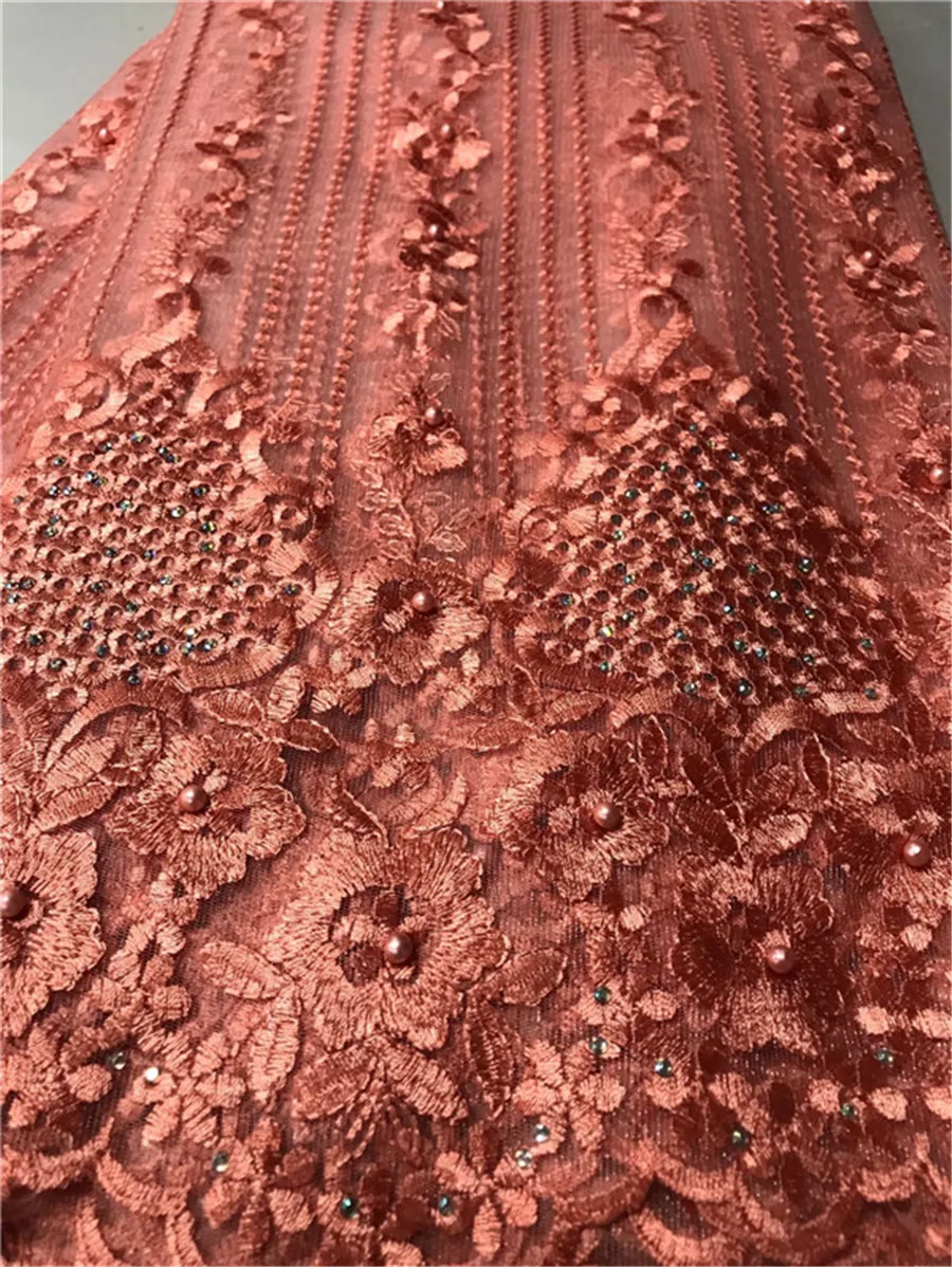 

French lace fabrics 2019 african tulle lace fabric latest nigerian lace with beads and stones for wedding 5yards/lot PL-71