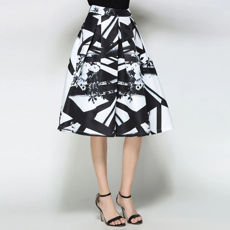 

Neophil Womens High Waist Flare Pleated Leaves Printed Ball Gown Midi Skirts 2019 Winter Fashion XXL Umbrella Skater Saia S0620