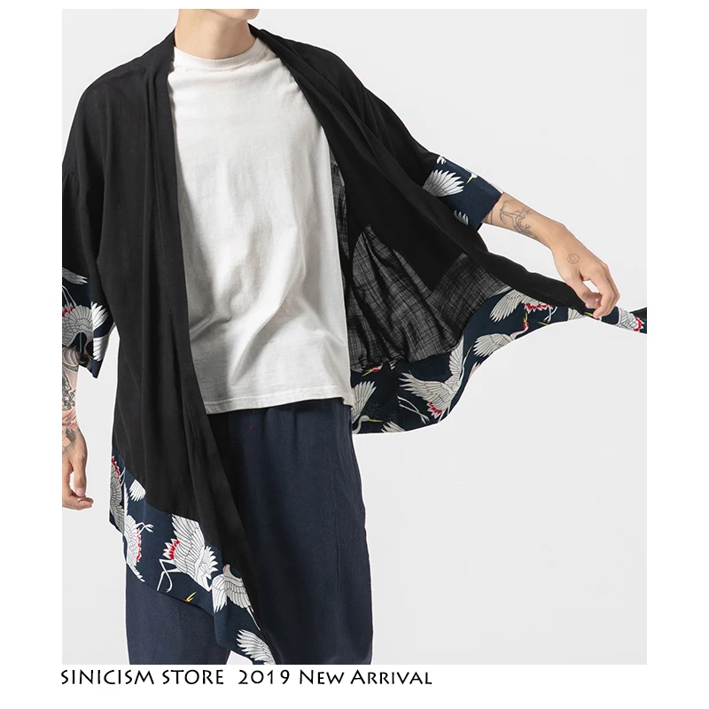 Sinicism مخزن الصيف الرجال النمط الصيني سترة Streewear القطن الكتان الملابس عارضة الذكور Hanfu طباعة جاكيتات رجل 2019 المعتاد
