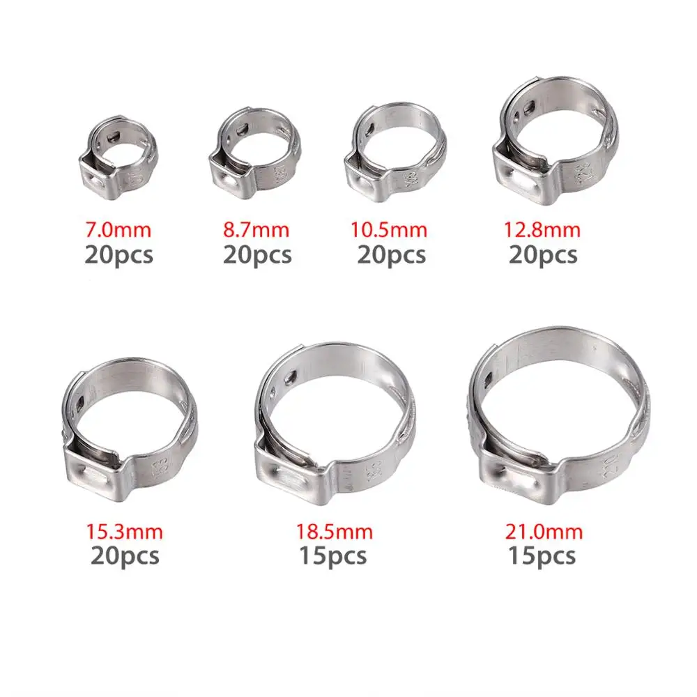 130X Assorted Hose Clamp Stainless Steel Ear Cinch Rings Crimp Pinch Set Pliers