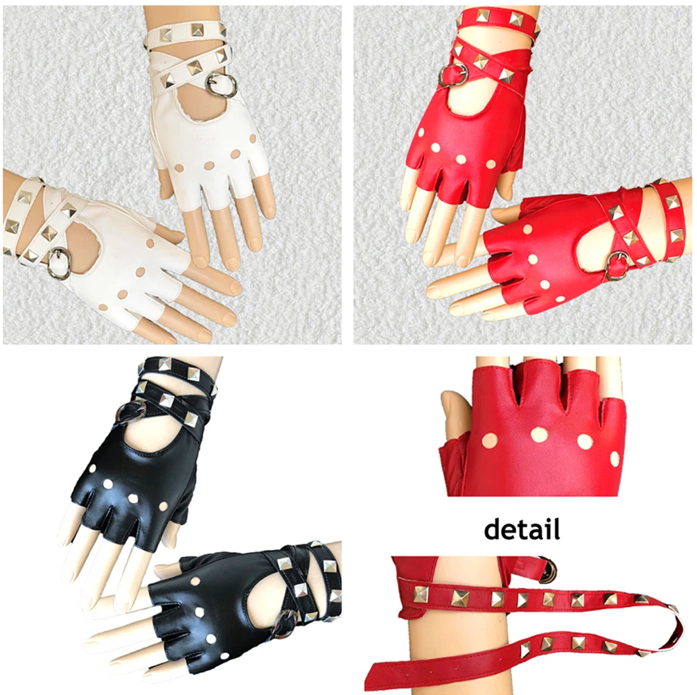 Gothic Punk Cool Lady Girl Sexy Disco Dance Rock-and-roll Fingerless Short PU Leather Gloves