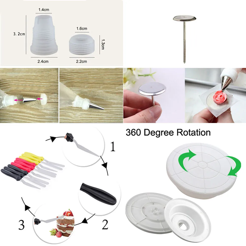 DCRT вращающаяся подставка для торта, набор инструментов для украшения торта, виниловый стол, глазурь, наконечники для торта, лопатка, ножницы, набор, сделай сам, инструмент для выпечки торта