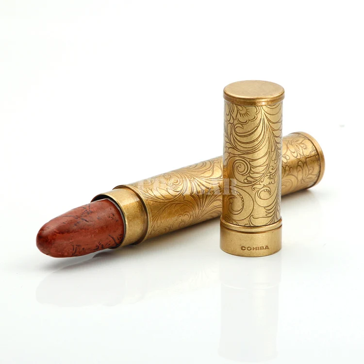 Cigar Tube Brass Metal Bronze Single Cigar Jar Holder Classic Travel