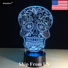 Корабль из США или Китая) День мертвых сахара светящийся череп USB/батарея 7 цветов Изменение светодиодный настольный ламповый светильник с касанием