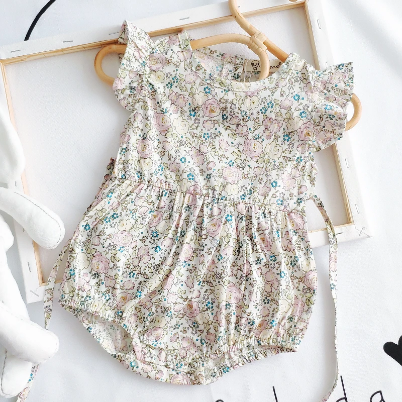 

Fly Sleeve girl romper Floral clothes lace girls dress Summer Sunsuit Cute cotton Outfits Short Rompers Fashion onesie 0-24M