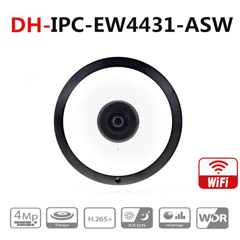 

Dahua IPC-EW4431-ASW 4MP Fisheye Camera Panorama 180 Degree built-in MIC SD card slot Audio Alarm Interface POE WIFI Camera