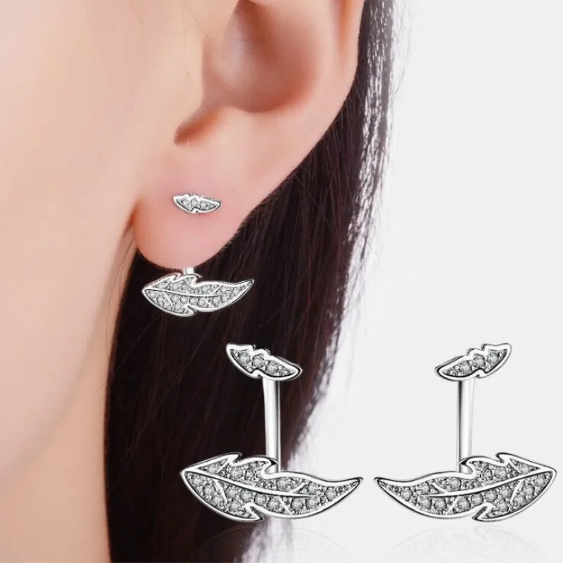 

Atmosphere Simple High-quality 925 Sterling Silver Jewelry Simple Wild Asymmetric Hanging Crystal Leaves Dangle Earrings SE375