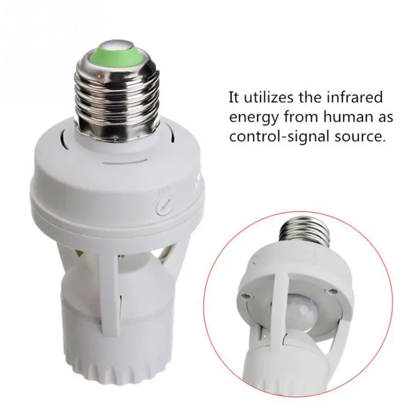 

1Pcs AC110V 220V PIR Infrared Motion Sensor E27 Led Light Lamp Base Holder Bulb Socket 360 Degrees Detection Day & Night 2 Modes