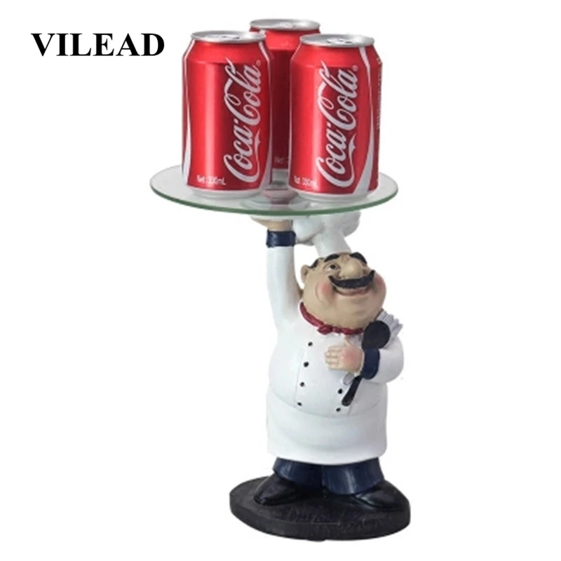

VILEAD 27.8cm Resin Hand Lifting Tray Chef Figurines Creative Living Room Decrations Fruit Storage Restaurant Ornaments For Home