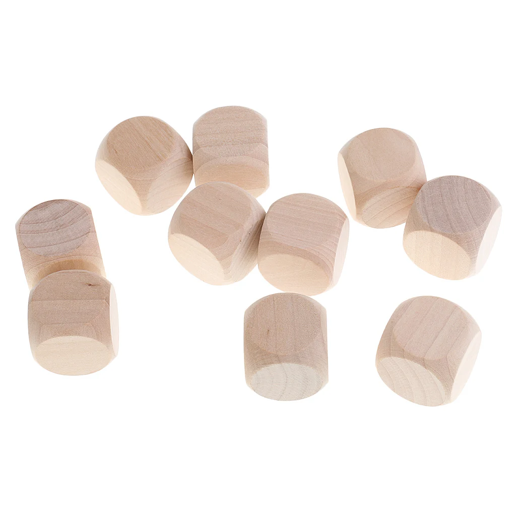 10PCS Naural Wood Blank Dice D6 30mm Game Dice for Kids DIY Decorating Games