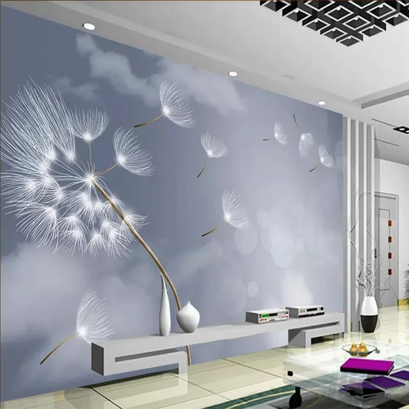 

Elegant fashion abstract dandelion TV background wall professional production mural wholesale wallpaper custom poster photo wall