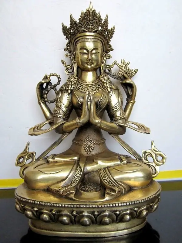 Tibetan bronze Four armed guanyin buddha statuein Statues & Sculptures from Home & Garden on