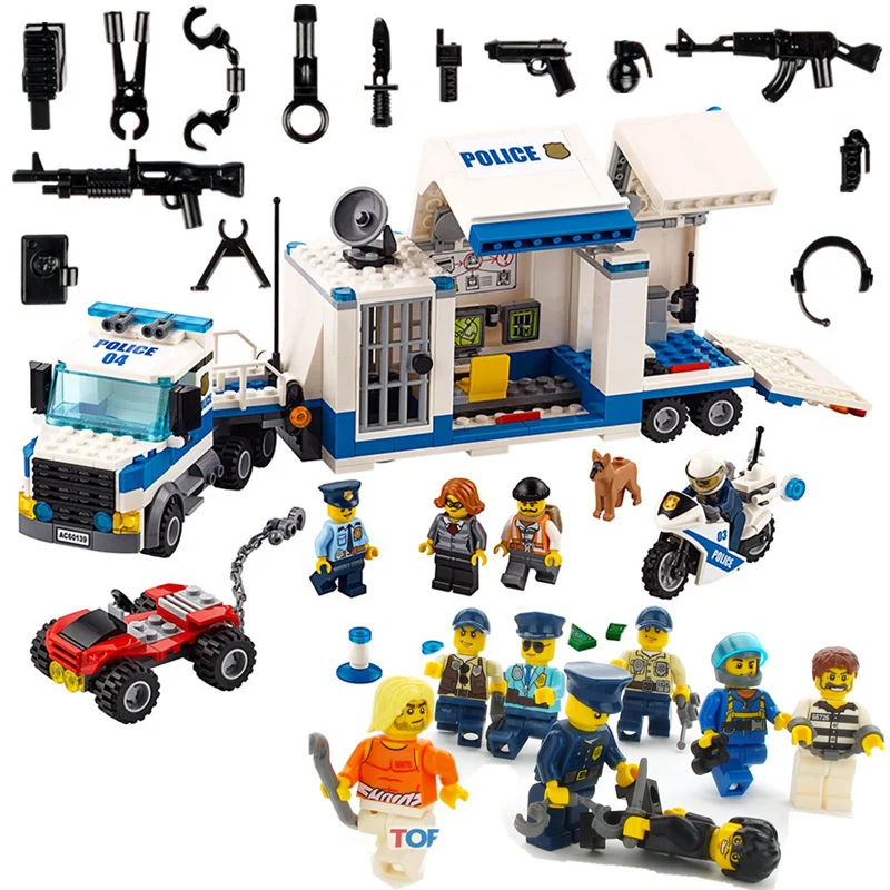 

City Police Military Building Blocks MOC With Weapons DIY Mobile Police Station Toys Compatible LegoINGlys City For Children