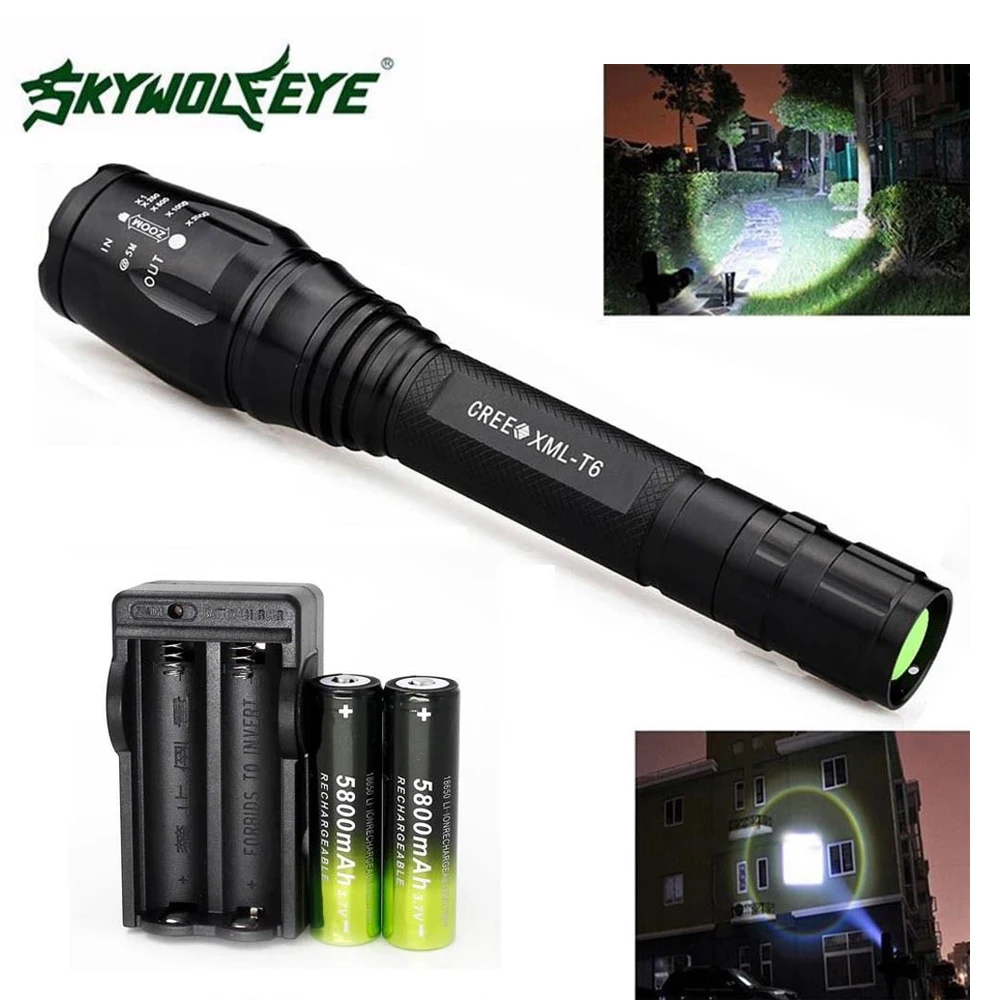 SKYWOLFEYE XML T6 LED Tactical Flashlight Torch Zoomable 800LM 5 Mode