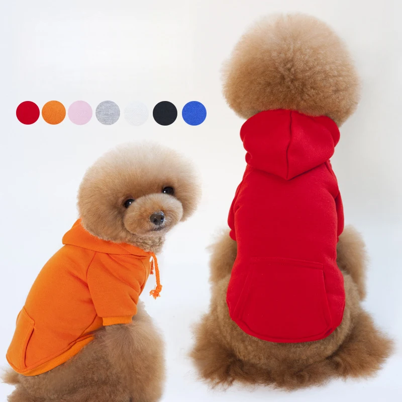 Solid Color Pet Dog Hoodies Winter Warm Cotton Dog Clothes for Small